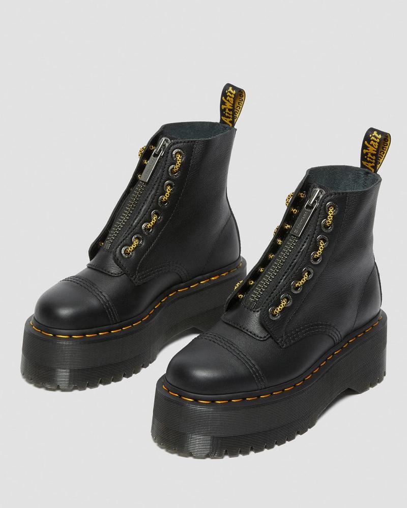 Black Women's Dr Martens Sinclair Max Pisa Leather Platform Boots | CA 256JPQ